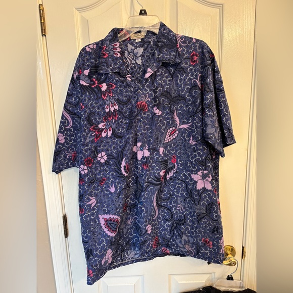 Popiler Purple Batik Men’s Button up SS Camp Shirt Men’s 2XL Beach Polynesian - Picture 1 of 7